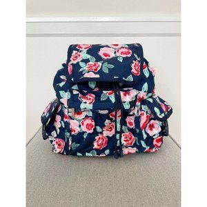 LeSportsac Voyager Drawstring Nylon Backpack Blue Floral